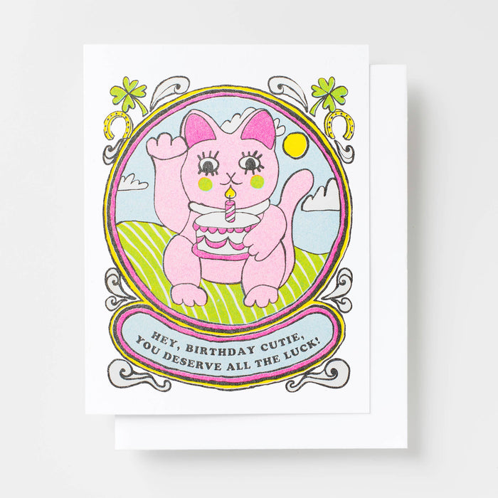 Birthday Cutie Lucky Cat Risograph Card