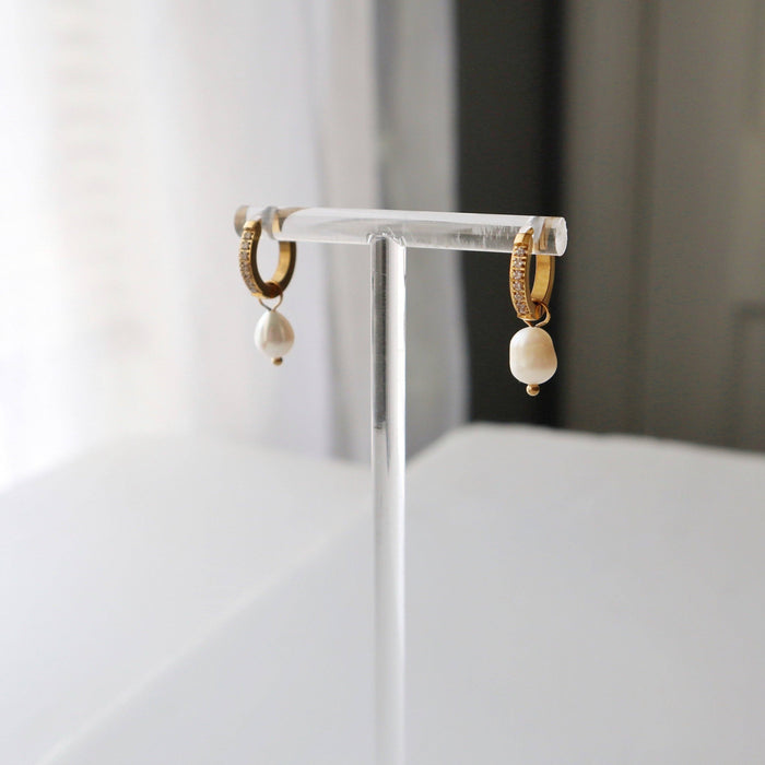 CZ Huggies with Pearl Drop
