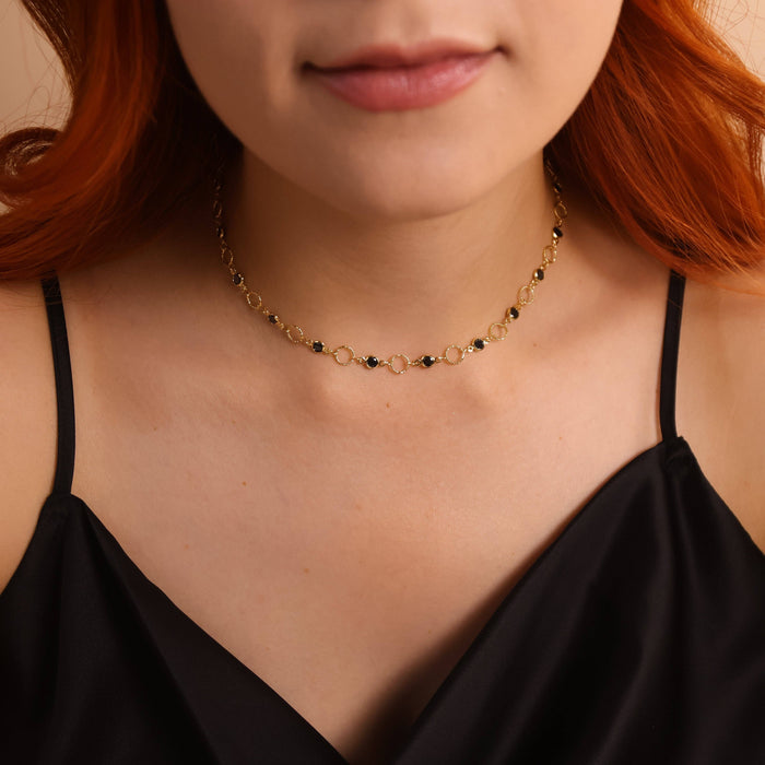 18k Gold Filled Black Bezel CZ & Circles Choker Necklace