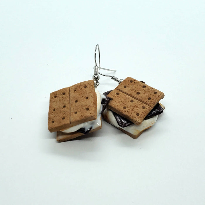 Smores Earrings, Marshmallow Earrings, Chocolate Earrings