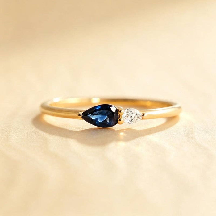 Dainty Two-Tone Teardrop CZ Band Ring in 925 Sterling Silver