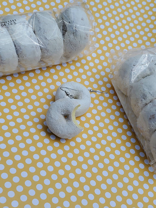 White Powdered Donut Earrings, White Donut Earrings