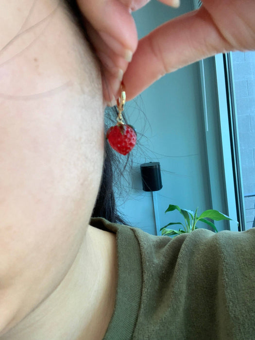 Dainty Glass Bead Strawberry Earrings