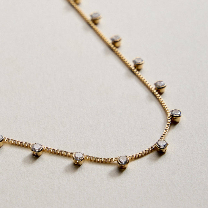 Gold Filled Dangling CZ Station Necklace