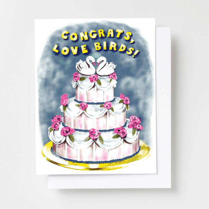 Congrats, Love Birds Risograph Wedding Greeting Card