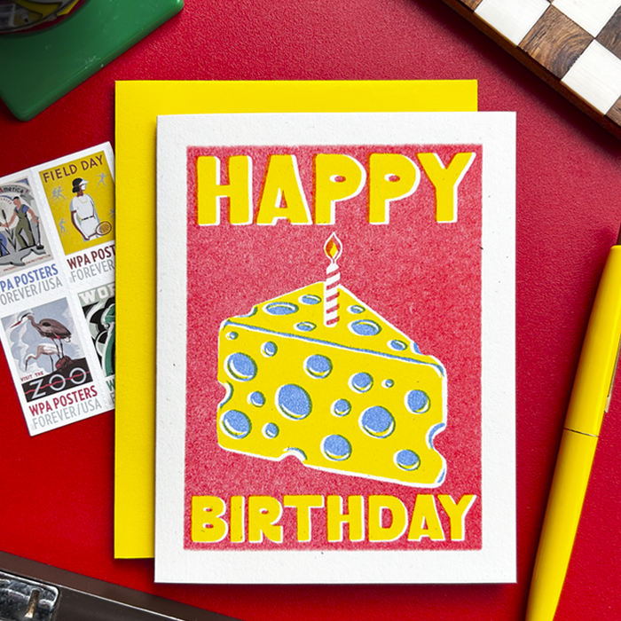 Cheesy Happy Birthday - Risograph Card