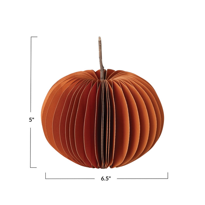 Recycled Paper Folding Honeycomb Pumpkin w/ Dried Natural Twig Stem
