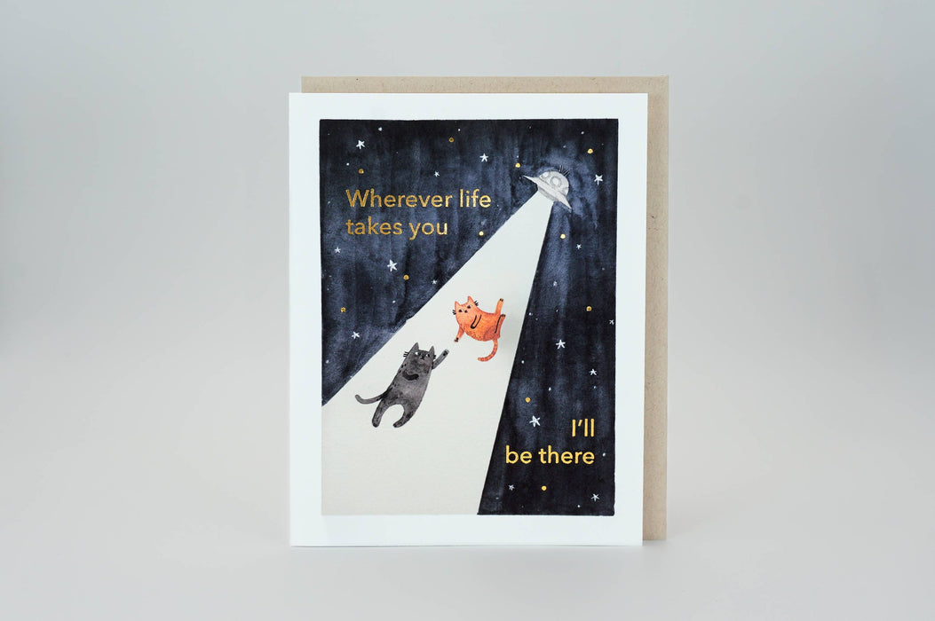 UFO Cats Gold Foiled Greeting Card