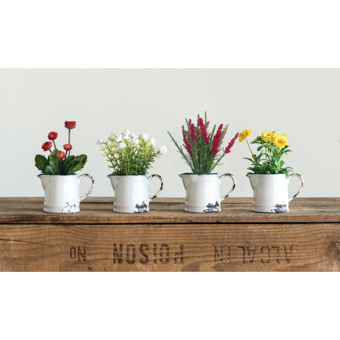 Faux Flowers in Distressed Pitcher