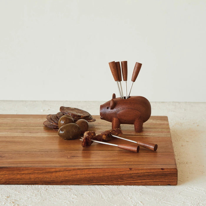 Pig Shaped Holder w/ Appetizer Forks