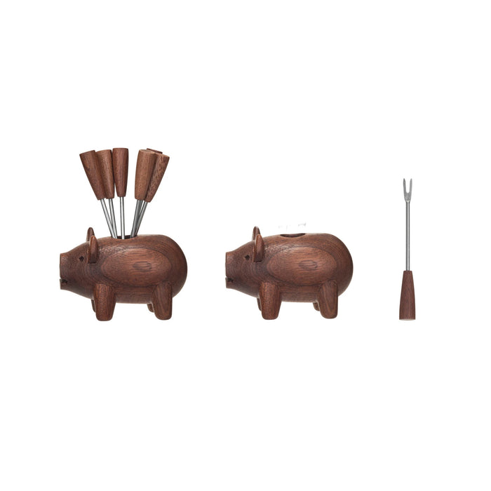 Pig Shaped Holder w/ Appetizer Forks