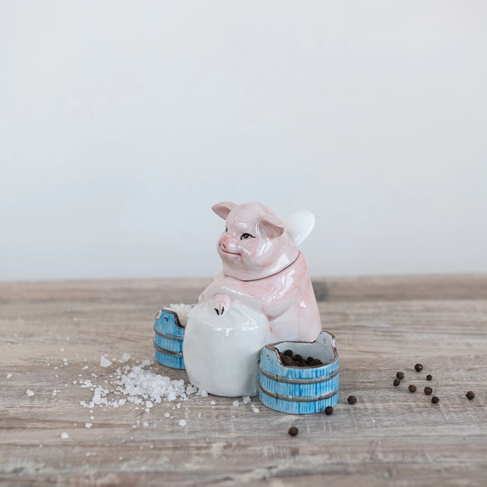 Vintage Reproduction Pig Mustard Pot w/ Spoon