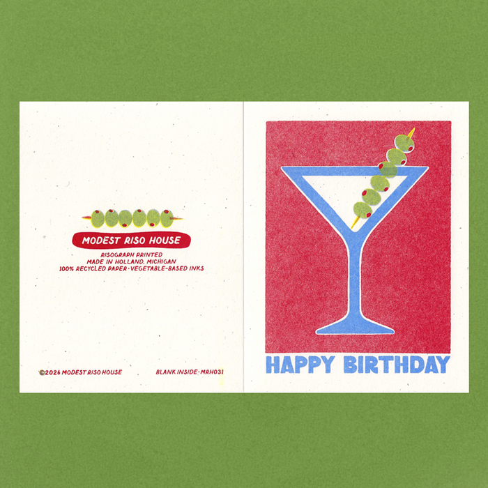 Happy Birthday Martini - Risograph Card