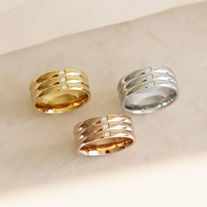 Layered 3 CZ Cigar Band Ring