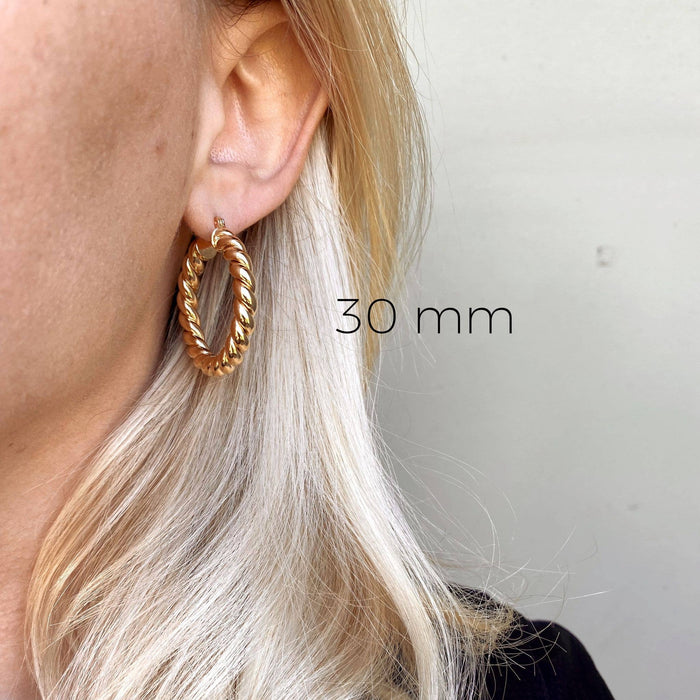 18k Gold Filled Twisted Tube Hoop Earrings - The Croissant Hoops