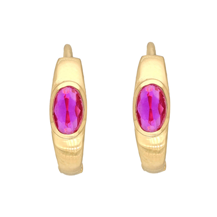 14K Gold Plated Silver Lab Created Ruby Hoop Earring