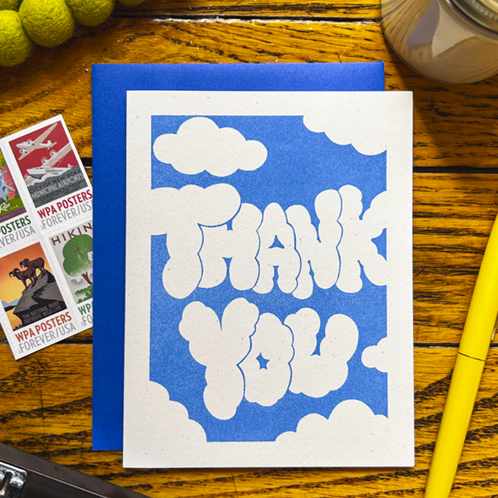 Thank You Clouds - Risograph Card