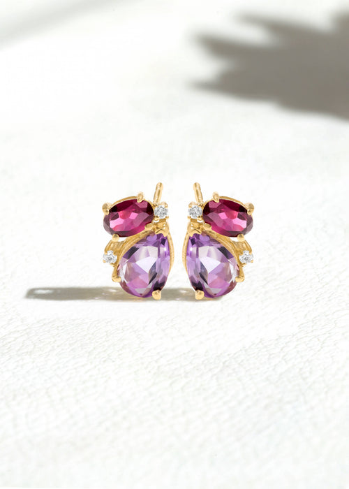 Gold Plated Blue Quartz and Blue Topaz Cluster Stud Earrings