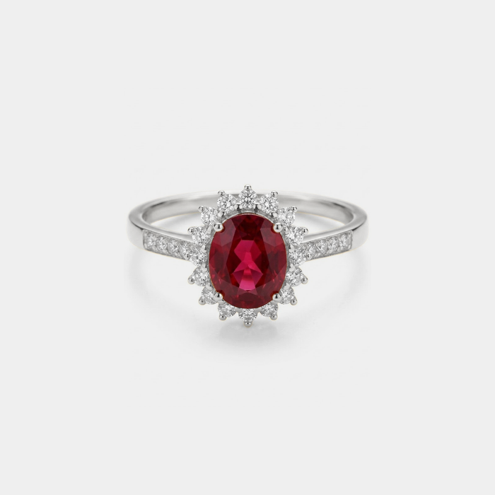 Oval-Cut Garnet Flower Statement Ring in 925 Sterling Silver