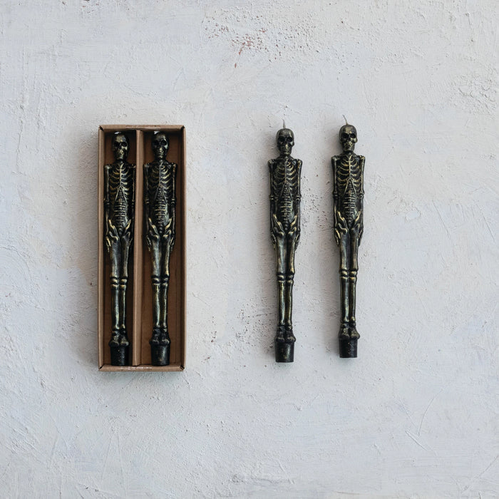 Skeleton Shaped Taper Candles in Box - Set of Two
