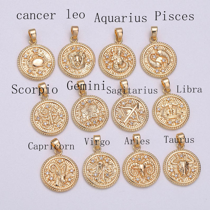 Zodiac Rhinestone Charm 18K Gold Filled