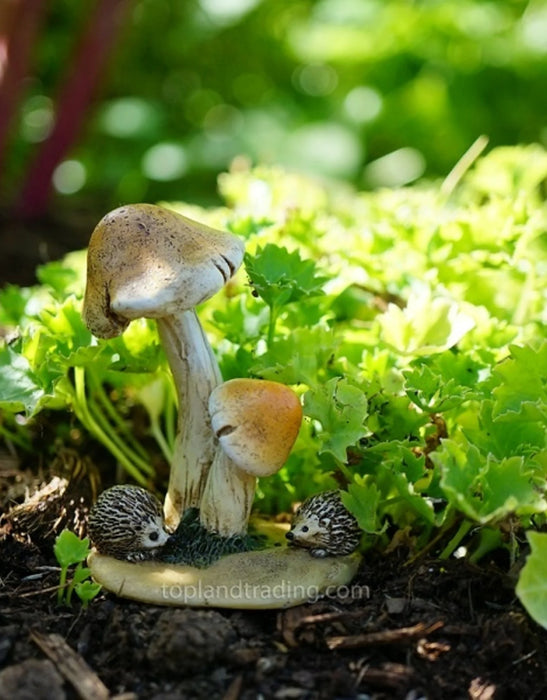 Mini Hedgehogs on Mushroom Terrarium Decor