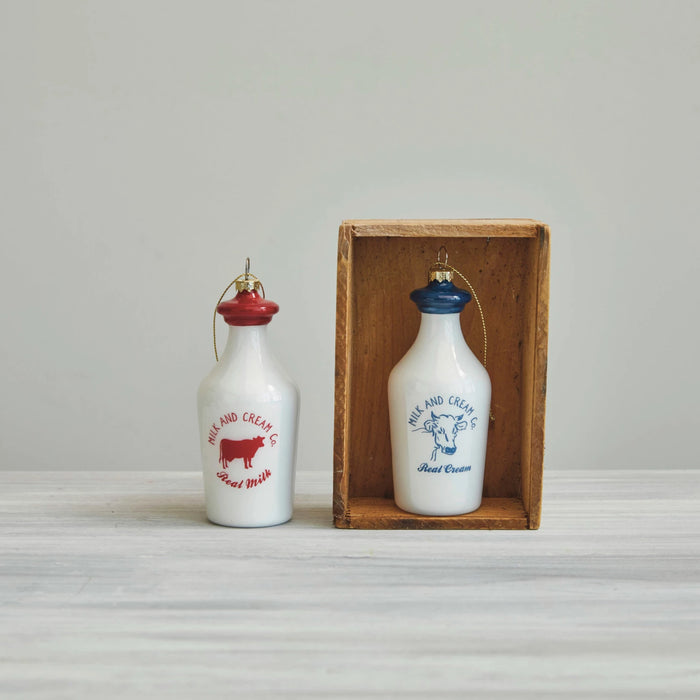 Glass Milk + Cream Bottle Ornament